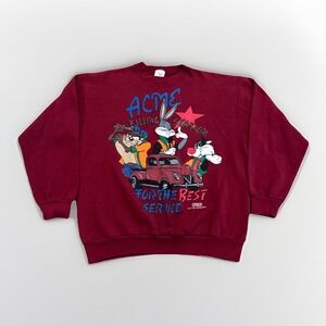 Vintage Looney Tunes Sweatshirt Mens L Acme Filling Station Service Freeze 90s‎
